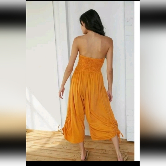 Urban Outfitters Out From Under Womens Orange Makena Smocked Boho Jumpsuit M - Picture 3 of 16
